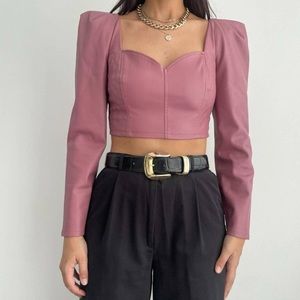 Zara Pink Faux Leather Puff Sleeve Crop Top in Marsala Pink